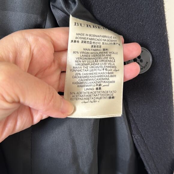 Burberry London Cashmere Virgin Wool Belt Long Winter Pea Coat Black Size 2 - Picture 8 of 11